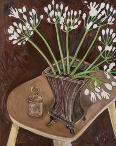 CHRISSIE HYNDE White Blossom on Brown Background