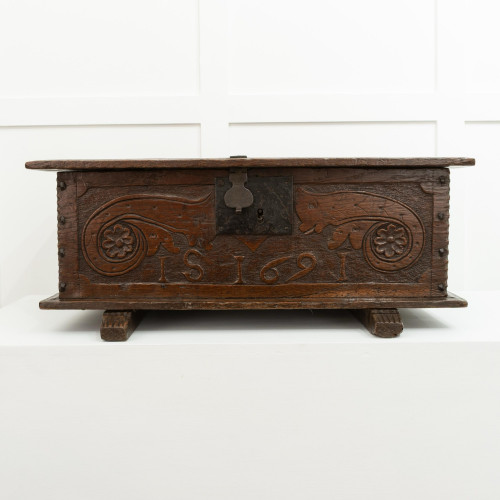 A William & Mary boarded oak box, dated 1691