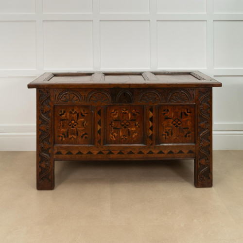 A Charles II oak and marquetry-inlaid coffer, West Yorkshire, circa 1660