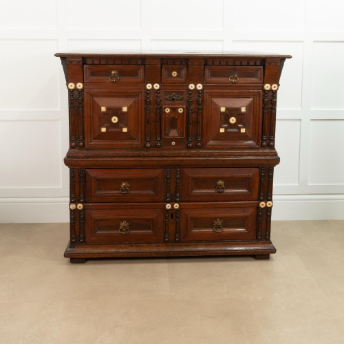A Charles II small cedar, oak and fruitwood geometric-moulded chest of drawers, circa 1670