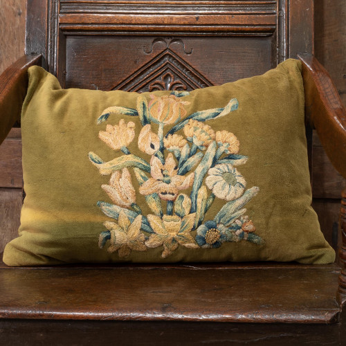 A cushion of early 18th century embroidery, French