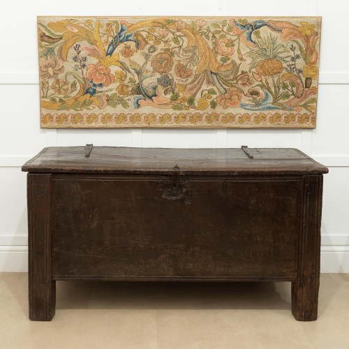 A rare and innovative Tudor oak boarded chest, Welsh, circa 1500