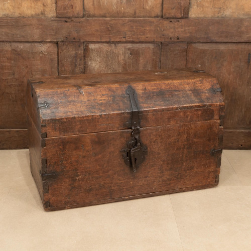A mid-16th century fruitwood travelling-chest, English, circa 1550