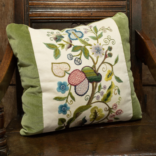 A cushion of 20th century crewelwork, circa 1960