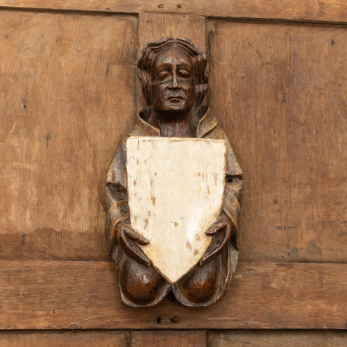 A rare 15th century oak and polychrome roof or hammer-beam angel, English, circa 1480