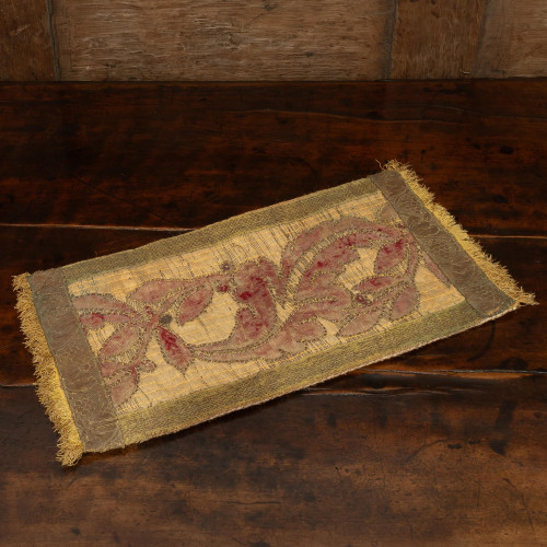 A 17th century silk velvet appliqué and 'cloth of gold' panel, Italian, circa 1640