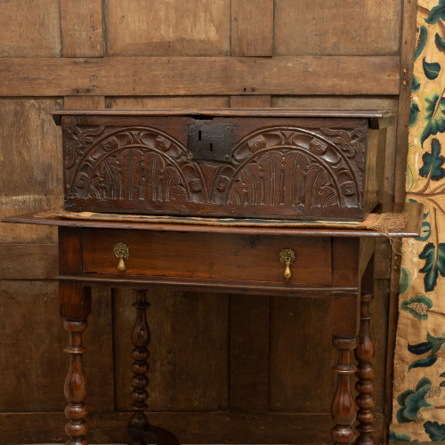 An Elizabeth I boarded oak box, Gloucestershire, circa 1600