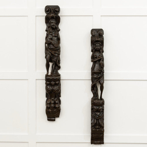 A pair of figural oak pilasters, Dutch/Flemish, circa 1600-40