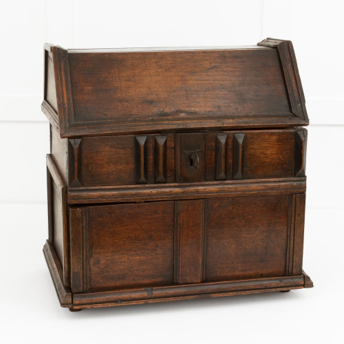 A walnut/chestnut portable writing box or table cabinet, English, circa 1580-1600