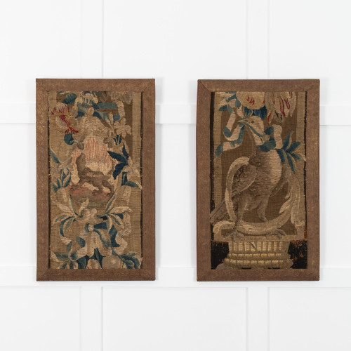 Two panels of 17th century tapestry, Flemish, mounted