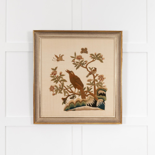 A George III silk on silk embroidery, circa 1800-1820