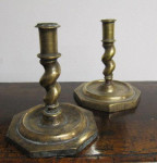 A matched pair of 18th century, Spanish, barleytwist candlesticks