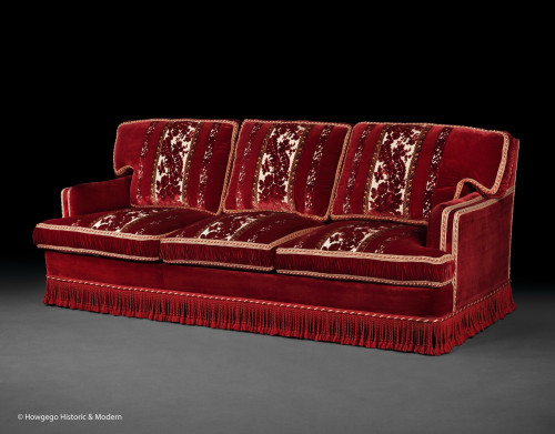 An opulent, cut-velvet, three seater sofa or settee or couch, by Italian architect & designer Toni Facella Sensi della Penna
