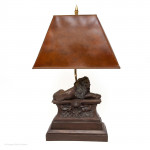 Italian Lamp table set 4 four bronze recumbent lion original tortoishell shade 14" high