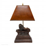 Italian Lamp table set 4 four bronze recumbent lion original tortoishell shade 14" high