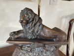 Italian Lamp table set 4 four bronze recumbent lion original tortoishell shade 14" high