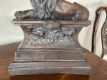 Italian Lamp table set 4 four bronze recumbent lion original tortoishell shade 14" high