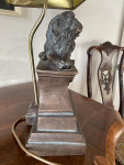 Italian Lamp table set 4 four bronze recumbent lion original tortoishell shade 14" high