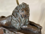 Italian Lamp table set 4 four bronze recumbent lion original tortoishell shade 14" high