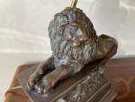 Italian Lamp table set 4 four bronze recumbent lion original tortoishell shade 14" high