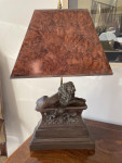 Italian Lamp table set 4 four bronze recumbent lion original tortoishell shade 14" high