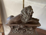 Italian Lamp table set 4 four bronze recumbent lion original tortoishell shade 14" high