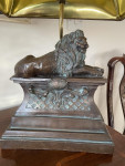 Italian Lamp table set 4 four bronze recumbent lion original tortoishell shade 14" high