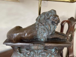 Italian Lamp table set 4 four bronze recumbent lion original tortoishell shade 14" high