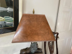 Italian Lamp table set 4 four bronze recumbent lion original tortoishell shade 14" high