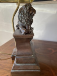 Italian Lamp table set 4 four bronze recumbent lion original tortoishell shade 14" high