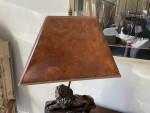 Italian Lamp table set 4 four bronze recumbent lion original tortoishell shade 14" high
