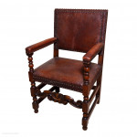 Chair Set of 4 Leather Oak English Jacobean Baroque Revival Antiquarian