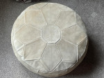 Pouffe Pouf Ottoman Suede Round Vintage 1950s Beige Flowerhead Footrest