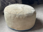 Pouffe Pouf Ottoman Suede Round Vintage 1950s Beige Flowerhead Footrest