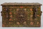 An Exceptional, Late-Renaissance, Nuremberg, Iron, 'Armada Box', Strongbox Or Travelling Safe With Ducal Coronet & Original, Naïve, Painted Decoration On Later Sledge Feet
