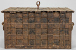An Exceptional, Late-Renaissance, Nuremberg, Iron, 'Armada Box', Strongbox Or Travelling Safe With Ducal Coronet & Original, Naïve, Painted Decoration On Later Sledge Feet