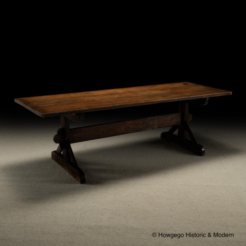 A Characterful and Unusually Wide, 10-12 Seater, Vernacular Trestle Table oak and pine, England, 19th century 244 cm (8 ft) long; 87 cm (34 in) wide;