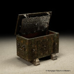 A Rare Ducal "Armada" Strongbox (Travelling Safe) wrought iron with original polychrome painted decoration, Nuremberg, late Renaissance, late 16th / early 17th century