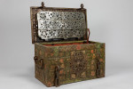 A Rare Ducal "Armada" Strongbox (Travelling Safe) wrought iron with original polychrome painted decoration, Nuremberg, late Renaissance, late 16th / early 17th century