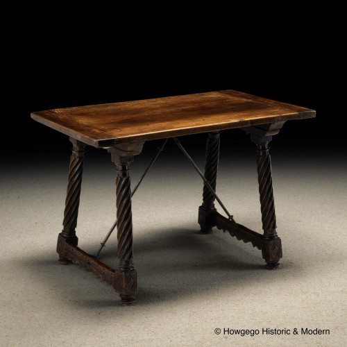 A Fine, Late-16th Century Spanish Walnut, Campaign Table With Rare, Fluted Carving Bearing a Windsor Castle Label