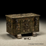 A Rare Ducal "Armada" Strongbox (Travelling Safe) wrought iron with original polychrome painted decoration, Nuremberg, late Renaissance, late 16th / early 17th century