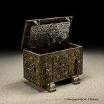 A Rare Ducal "Armada" Strongbox (Travelling Safe) wrought iron with original polychrome painted decoration, Nuremberg, late Renaissance, late 16th / early 17th century