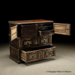 An exceptionally rare, mid-late-17th century, oak, bone and ebonized chest of drawers with enclosed upper section