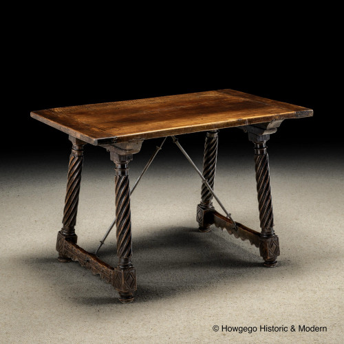A Fine, Late-16th Century Spanish Walnut, Campaign Table With Rare, Fluted Carving Bearing a Windsor Castle Label