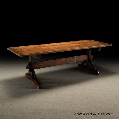 A Characterful and Unusually Wide, 10-12 Seater, Vernacular Trestle Table oak and pine, England, 19th century 244 cm (8 ft) long; 87 cm (34 in) wide;