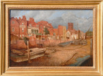 A view of the Thames foreshore at Chelsea with the Adam and Eve pub