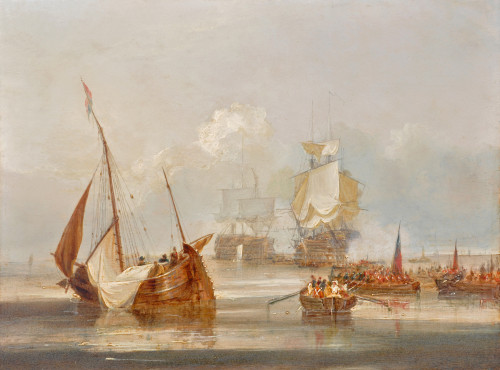 Reinforcements for the Crimea; troops being ferried out to their transports prior to sailing