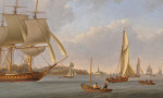 A view on the River Thames off Erith, with a Royal Navy frigate under sail