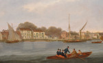 A view on the River Thames off Erith, with a Royal Navy frigate under sail