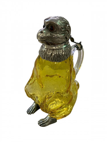 Victorian Style 20th Century Silver-Plated mounted on Yellow / Amber Glass Novelty Monkey Claret Jug